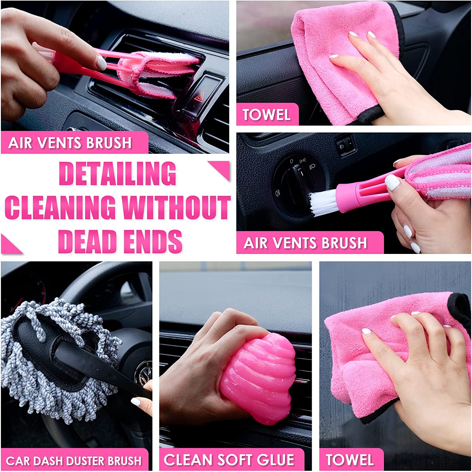 17pcs Car Cleaning Kit, Pink Car Interior Detailing Kit with High Power  Handheld Vacuum, Detailing Brush Set, Windshield Cleaner, Cleaning Gel,  Complete Car Cleaning Supplies for Women - Staging Magnificent